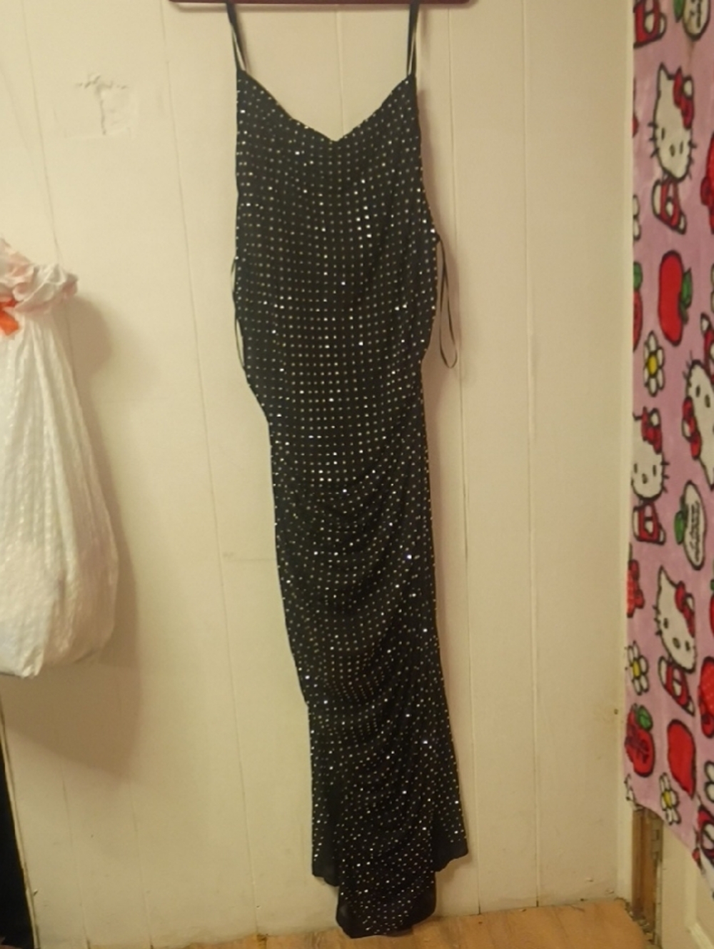 Black Sequin Spaghetti Strap Evening Dress